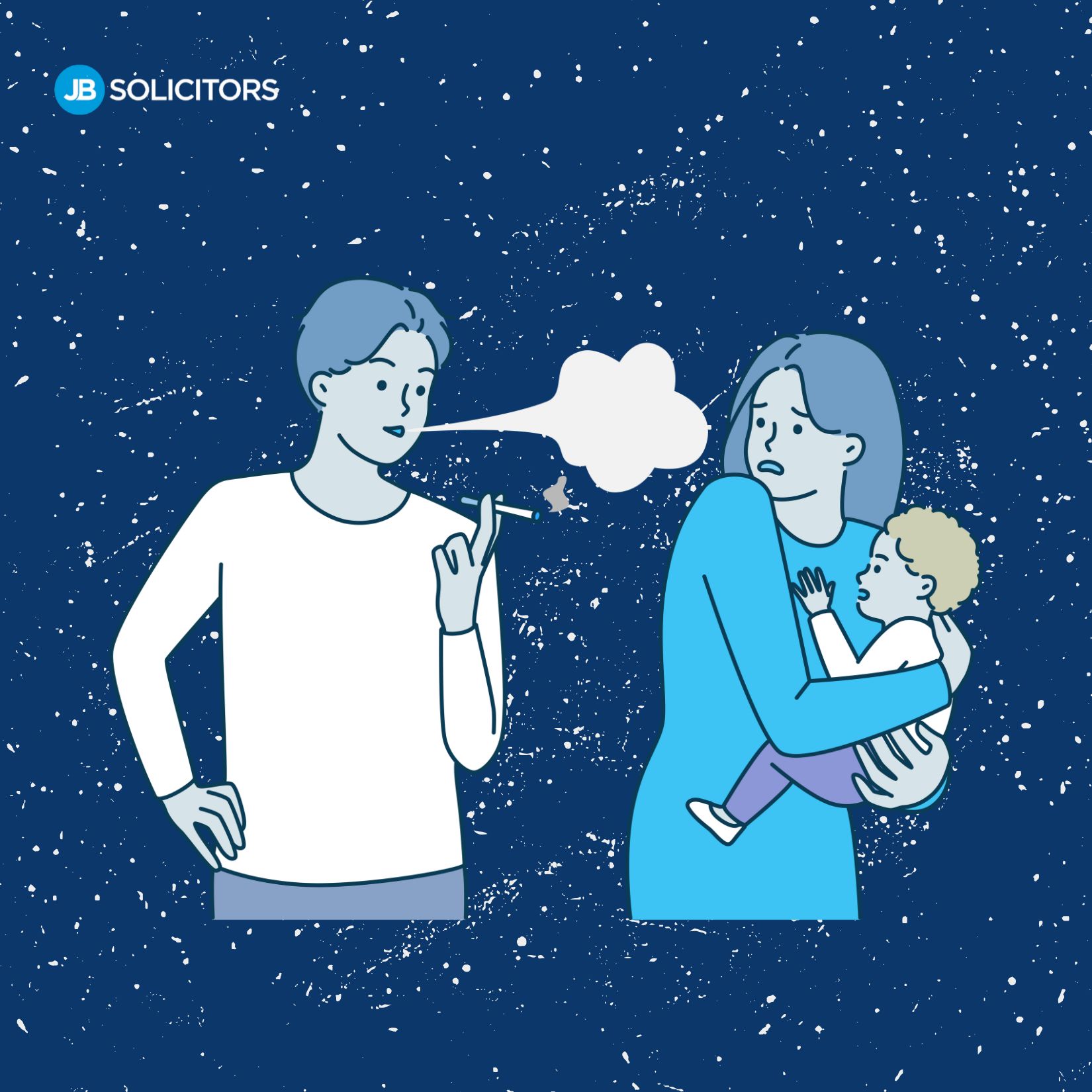 a father blowing smoke in the mother's face