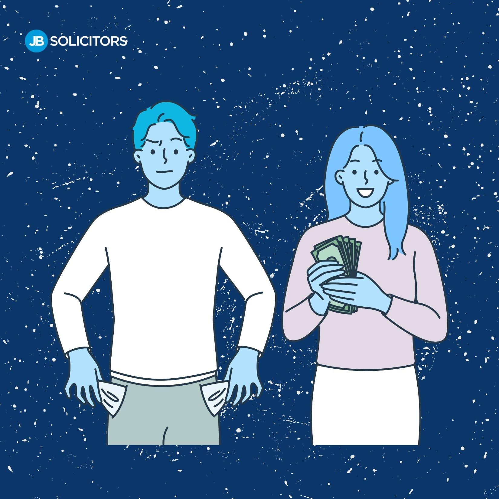 a distressed husband and a his wife holding cash