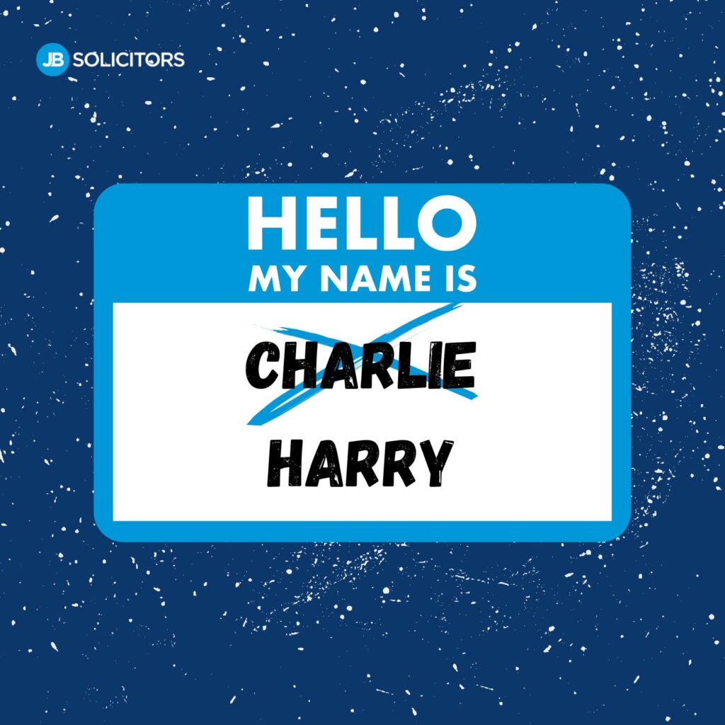 Name tag with crossed-out names
